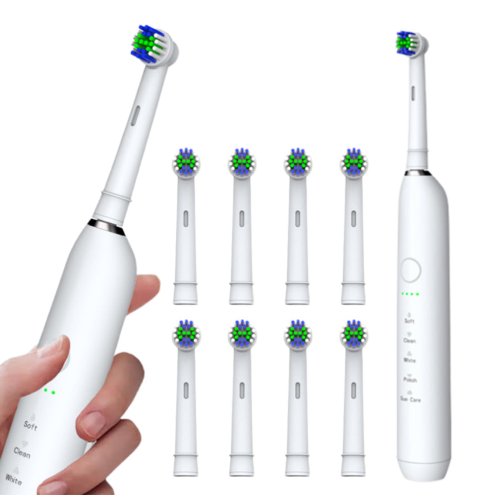 Electric Toothbrush with 5 Modes 8 Brush Heads Rechargeable 3D Rotation Toothbrush for Home Travel