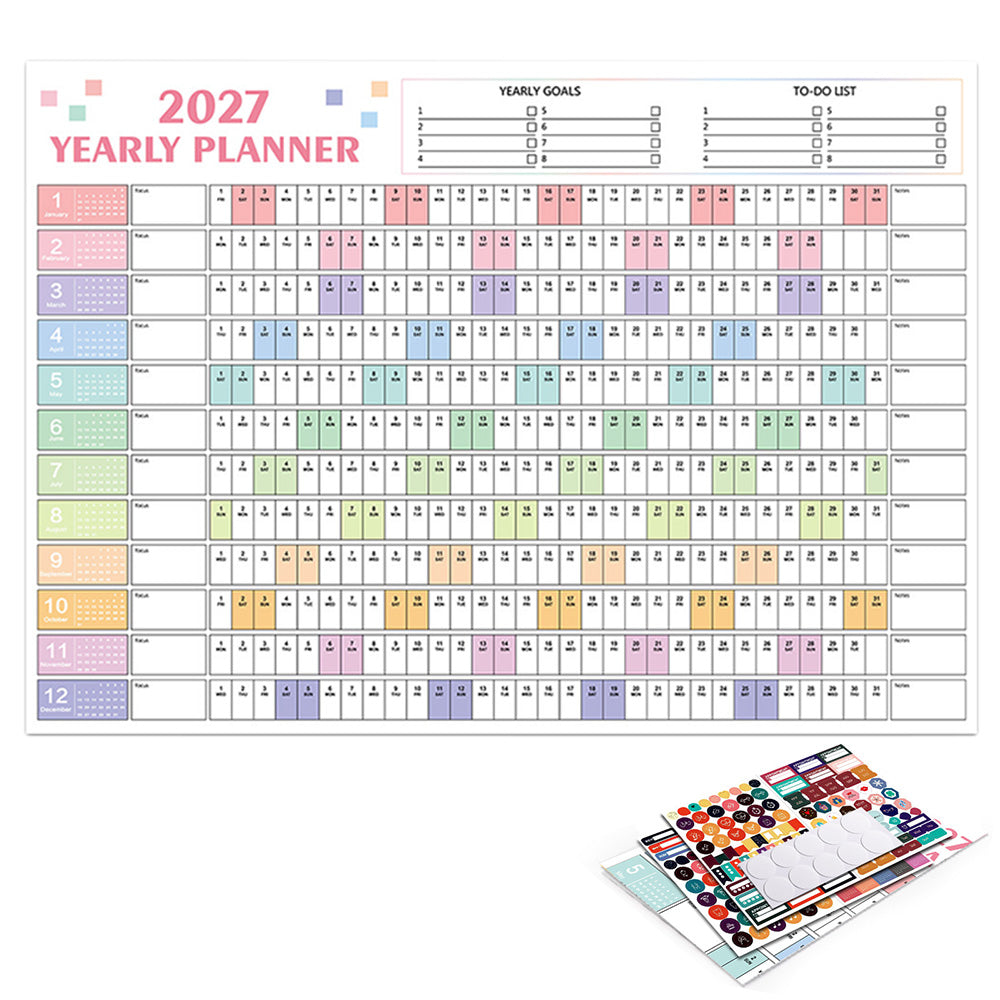 2027 Full Year Wall Calendar for Home Office and School Planning