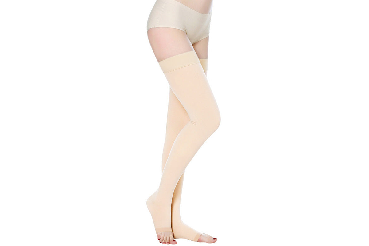 Support Stockings Open Toe High Stockings Plus Size Calf Sleeve For Unisex-Beige