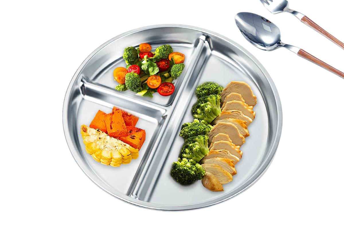 Stainless Steel Portion Control Divided Plate Balanced Lunch Meal Tray