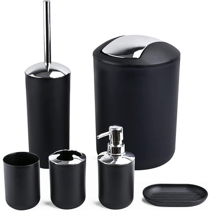 6 Piece Bathroom Accessories Set Soap Dish Soap Dispenser Toothbrush Holder Toilet Brush Trash Bin