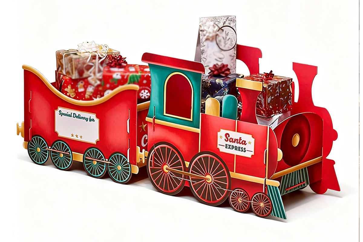 Santa Gift Train Christmas Cardboard Gift Box Present Holder Home Decoration