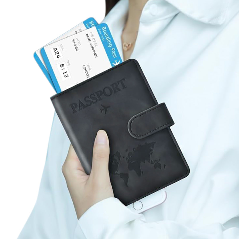 Passport Holder RFID Blocking Leather Cover Wallet With Closure For Travel Essentials