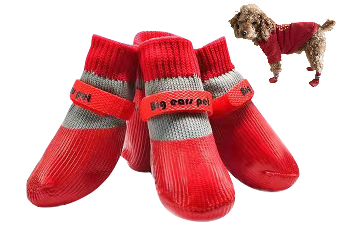 Waterproof Anti Slip Pet Shoes with Rubber Sole for Indoor and Outdoor Use-Red