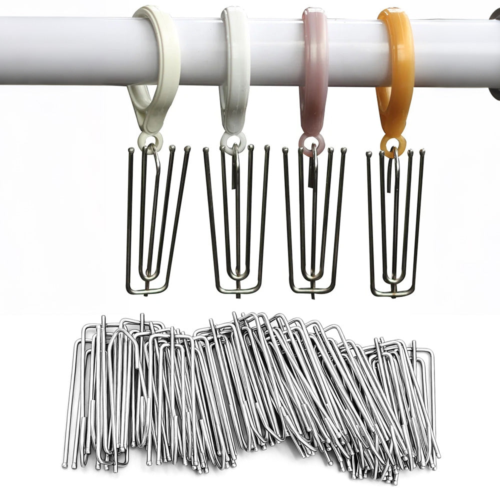 50Pcs 4 Prong Stainless Steel Pinch Pleat Curtain Hooks for Pleated Curtains