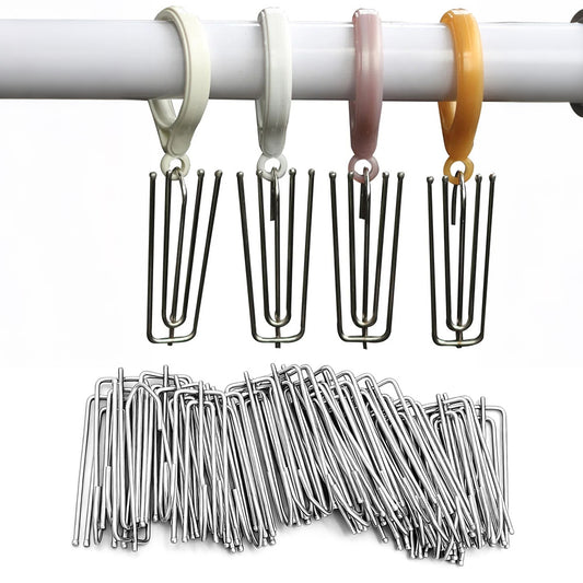 50Pcs 4 Prong Stainless Steel Pinch Pleat Curtain Hooks for Pleated Curtains