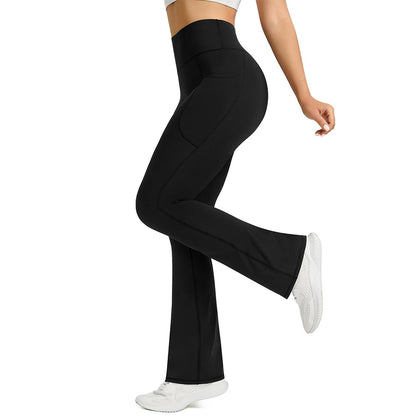 High Waist Flare Yoga Pants with Side Pockets for Workout Daily Wear-Black