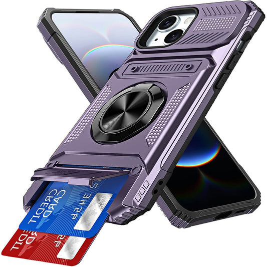 Wallet Card Slot Shockproof Protective Case for iPhone 17 and 18 Series-Purple