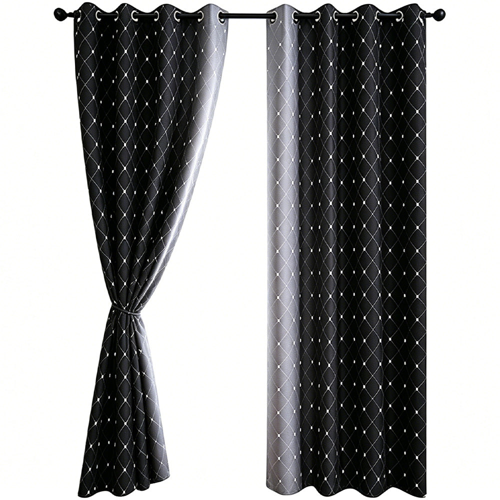 2XBlackout Curtain Gradient Color Curtains for Bedroom Living Room-Black