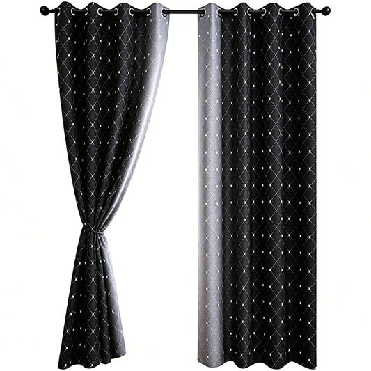 2XBlackout Curtain Gradient Color Curtains for Bedroom Living Room-Black