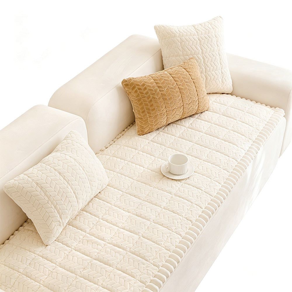 Thick Plush Pet Sofa Cover Non Slip Couch Protector Corduroy Mat-White