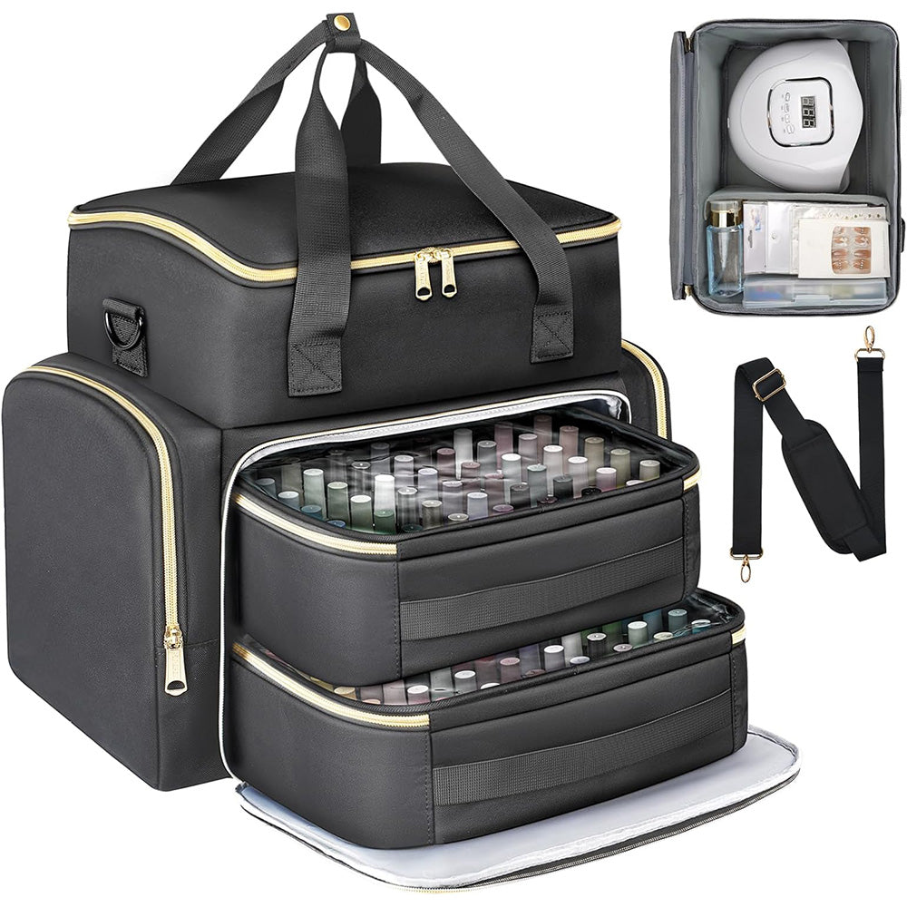 Double Layer Portable Nail Polish Organizer Bag with Removable Pouches for Travel