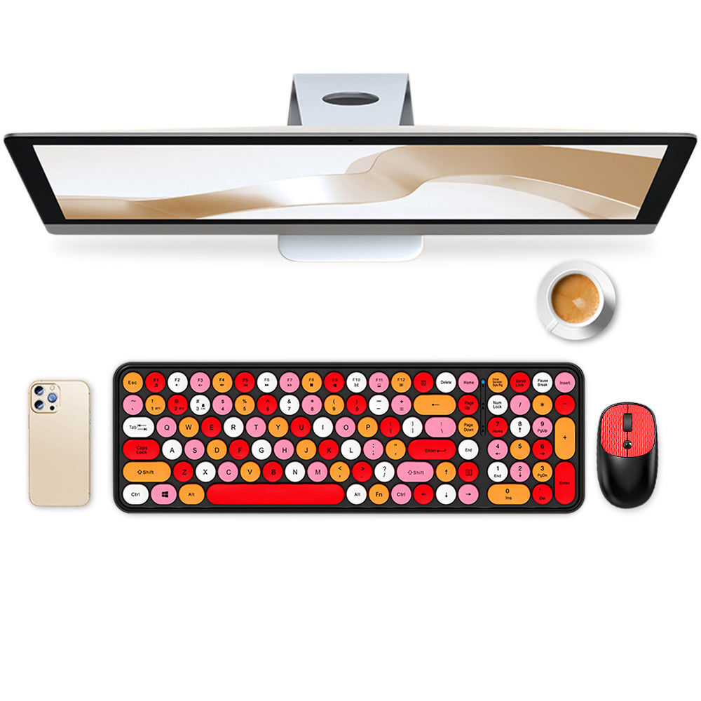 2.4GHz Wireless Keyboard And Mouse Combo With Round Key Caps