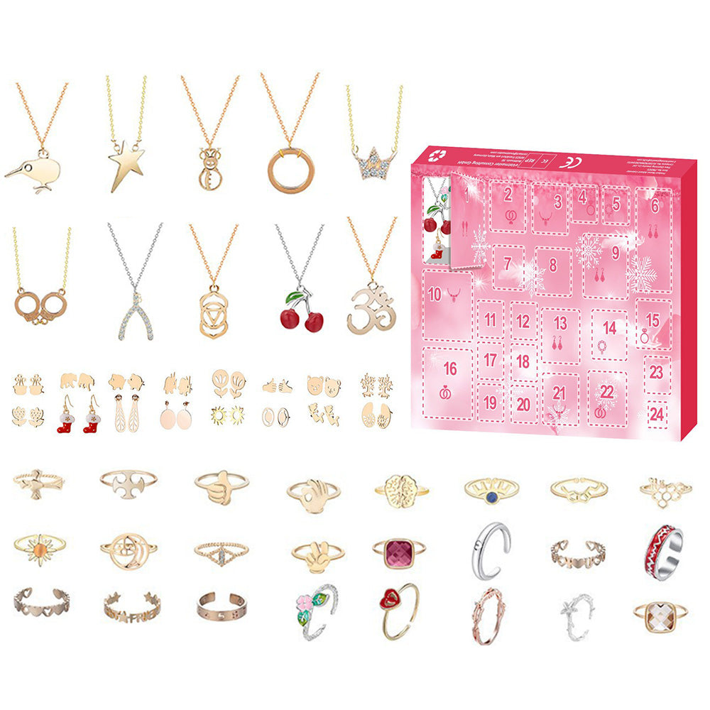 Christmas Jewelry Advent Calendar Set Earrings Rings Necklaces Keychains