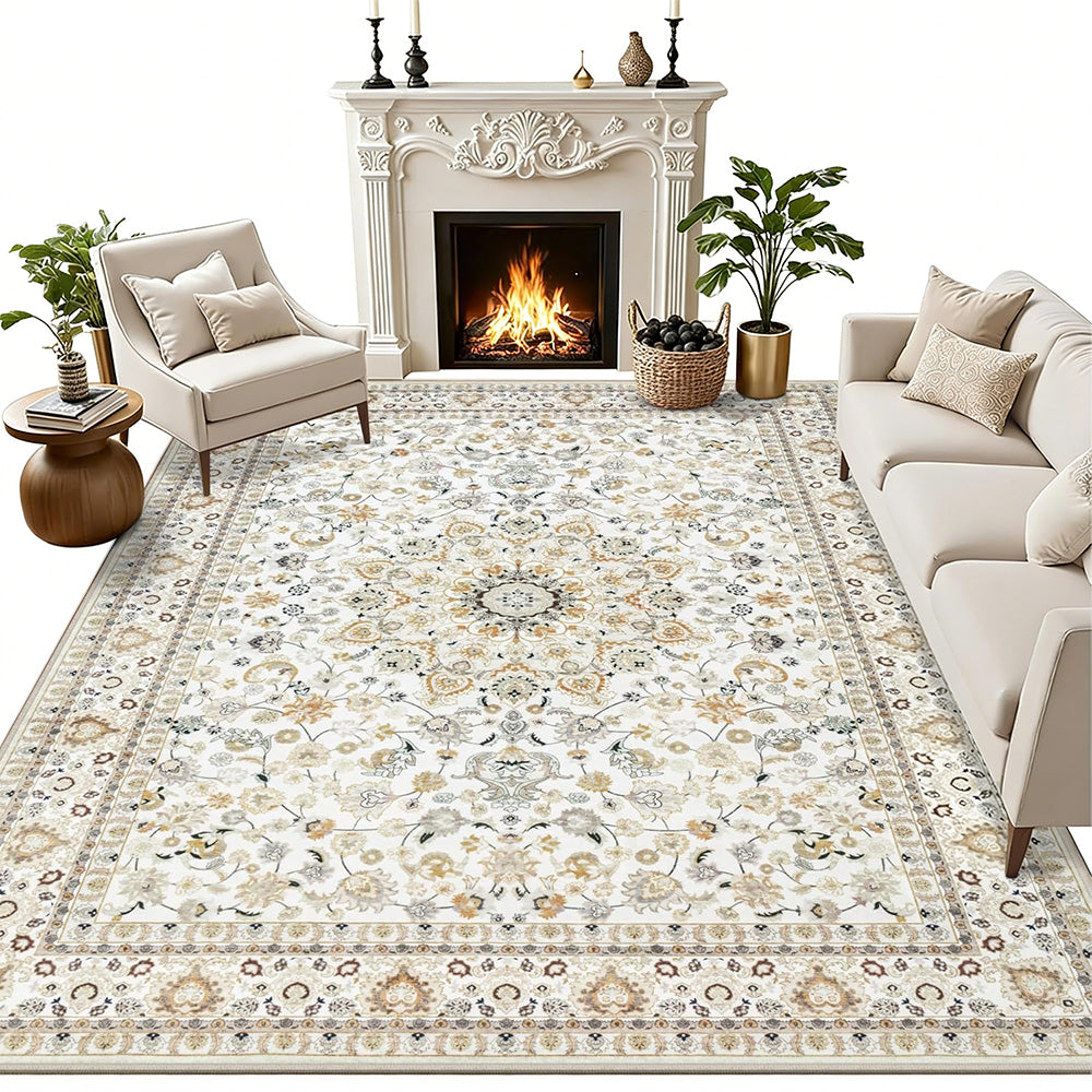 Large Floor Rug Crystal Velvet Vintage Boho Non-Slip Carpet for Bedroom Dining Room