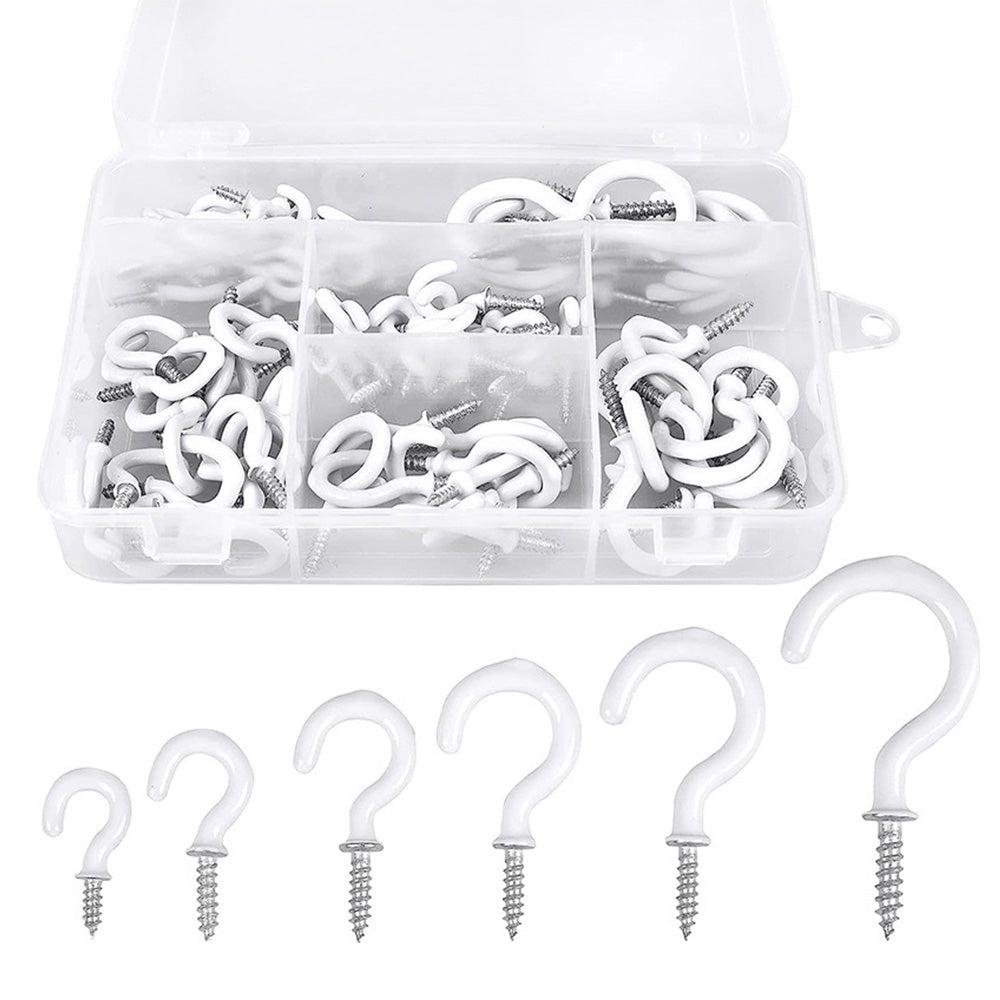 90 PCS Ceiling Hooks with 1 Storage Box Durable Wall Hooks for Hanging Cups Plant Tools