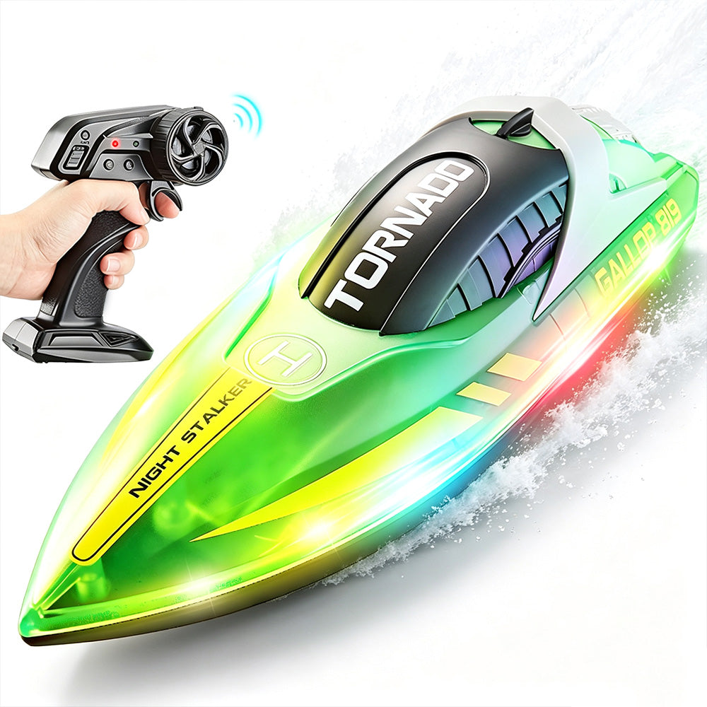 Rechargeable Water-resistant Remote Control Boat with Color LED Lights for Pool Lake