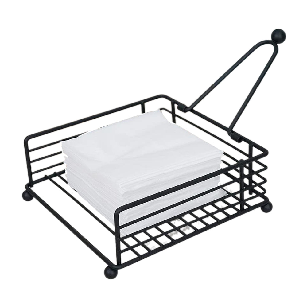 Black Metal Square Paper Napkin Holders with Weighted Arm