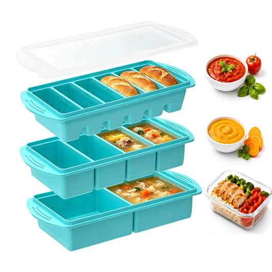 3 Pack Silicone Freezer Trays with Lids Multi-Size Silicone Freezer Moulds