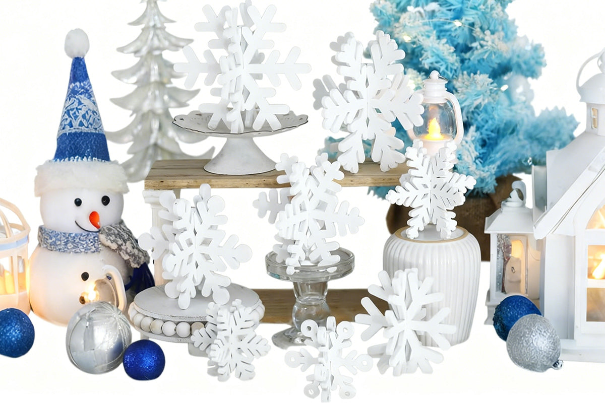 8Pcs 3D Wooden Snowflake Table Decor Christmas Winter Wonderland Centerpiece