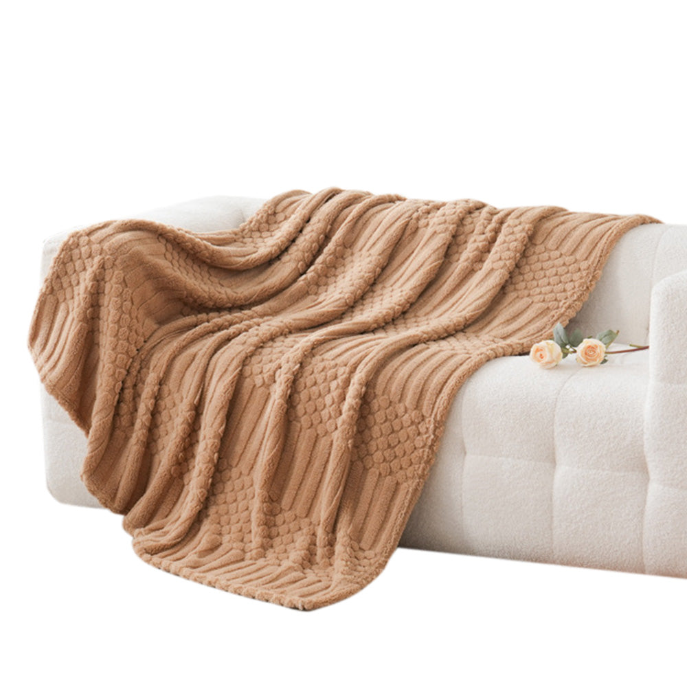Soft Fluffy Fleece Throw Blanket for Sofa Couch Bed Living Room All Season Cozy-Brown