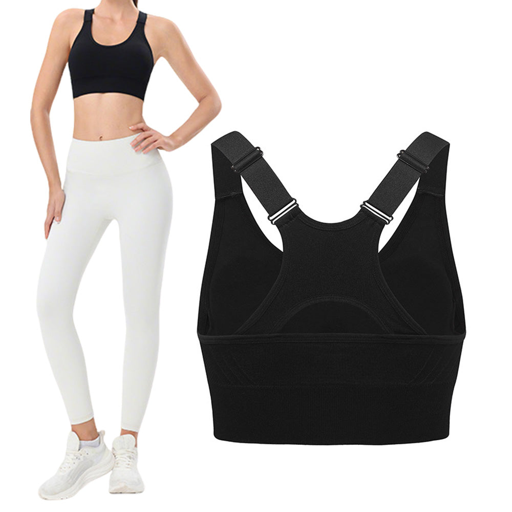 Women Adjustable Sports Bra Wide Strap Design for Running and Gym Fitness-Black