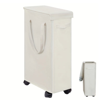 65L Laundry Basket with Wheels Lid Handle Foldable Dirty Clothes Basket for Home Dorm