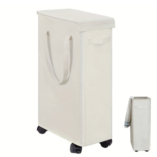 65L Laundry Basket with Wheels Lid Handle Foldable Dirty Clothes Basket for Home Dorm