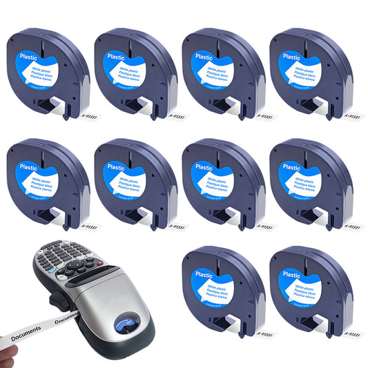 10 Pack 12 mm Label Tape Compatible with Dymo LetraTag 91330