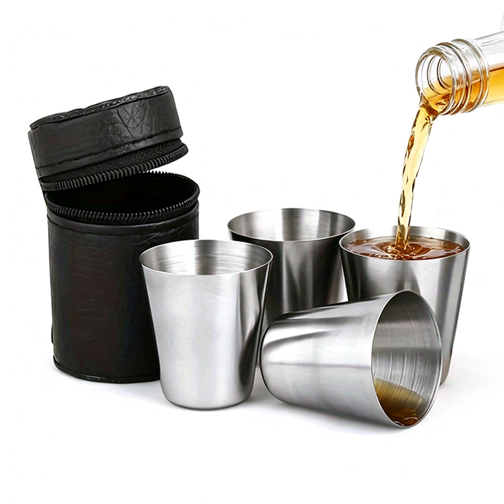 30ml Stainless Steel Shot Cup Set with PU Carry Pouch for Travel