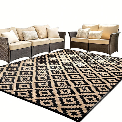 Outdoor Picnic Mat Camping Waterproof Reversible Rug for Beach Tent-Beige