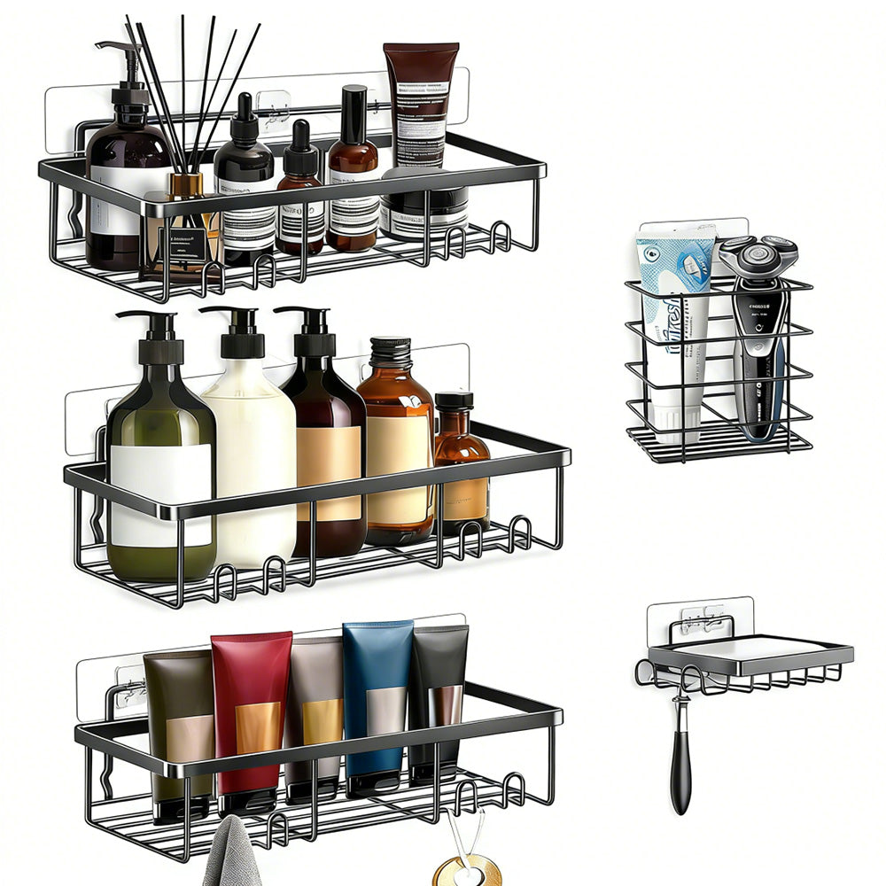 5Pcs Shower Caddy Adhesive Bathroom Wall Organizer Rack