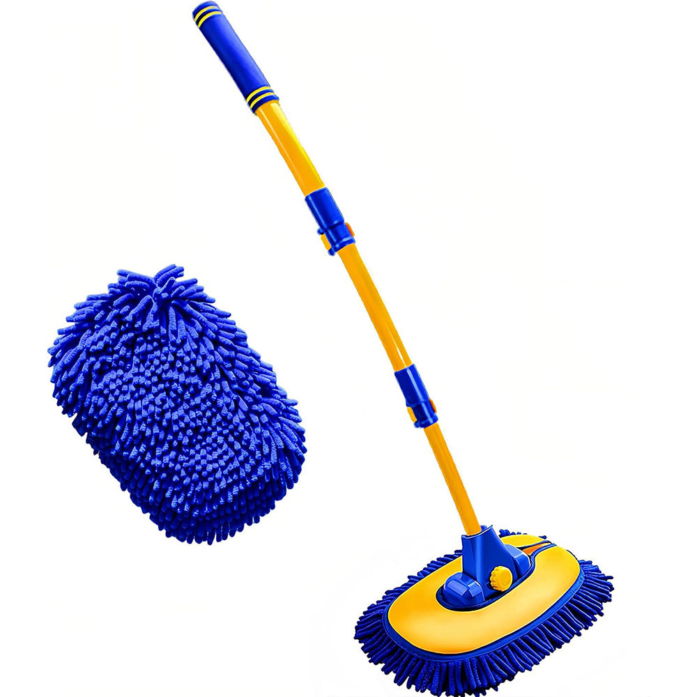 3-Section Telescopic Car Wash Brush 15-Degree Bent Handle with Extra Head
