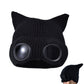 Double Layer Knit Winter Beanie with Goggles Cute Cat Ear Knit Beanie for Winter