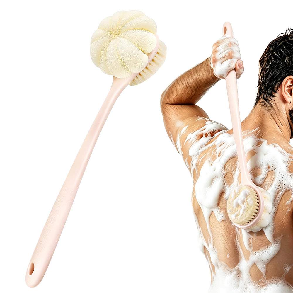 2 in 1 Double Sided Shower Brush with Loofah and Long Handle