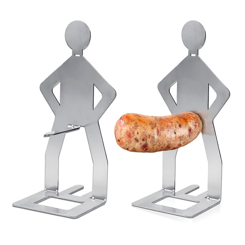 2Pcs Funny Man Shape Hot Dog Roaster Reusable Stainless Steel Sausage Holder for BBQ