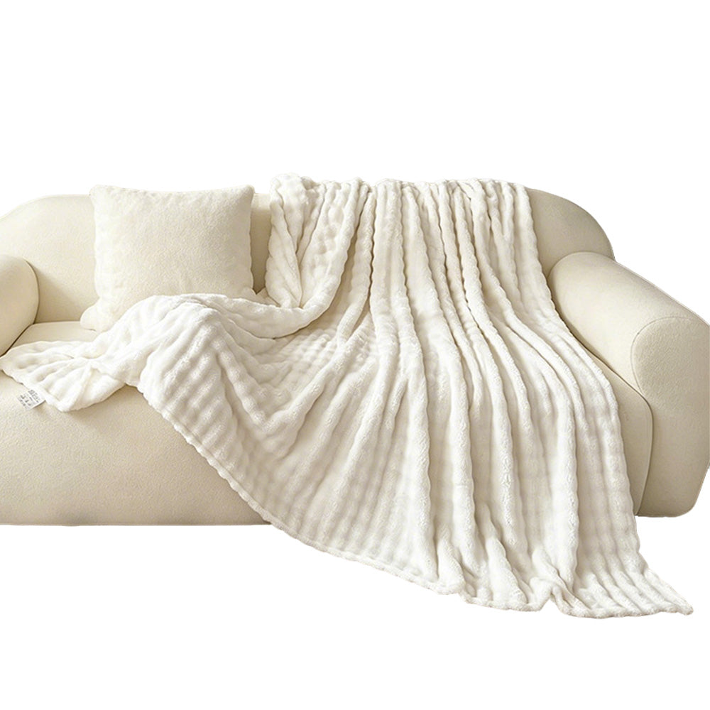 Bubble Fleece Blanket Soft Textured Throw for Sofa Bed Home Decor-White