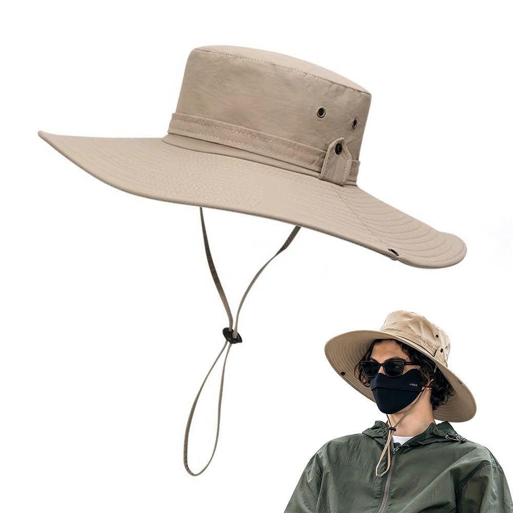 Foldable Wide Brim UV Sun Hat with Wind Strap for Fishing and Hiking
