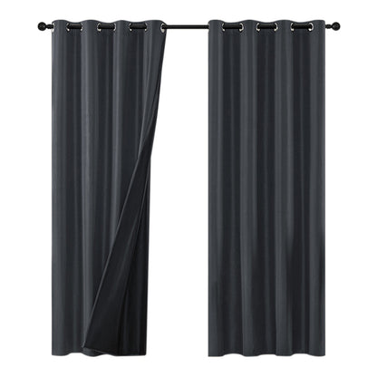 2 Pack 100 Percent Blackout Curtains with Black Liner for Bedroom Living Room and Office-Black