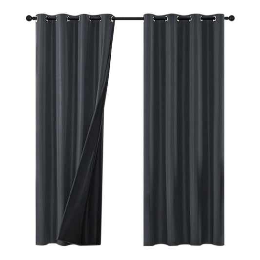 2 Pack 100 Percent Blackout Curtains with Black Liner for Bedroom Living Room and Office-Black