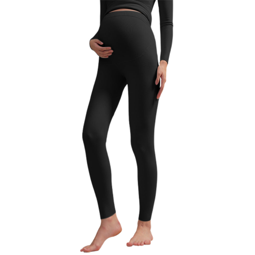 Maternity Leggings Pregnancy High Waist Warm Thermal Pants with Adjustable Belly Band-Black