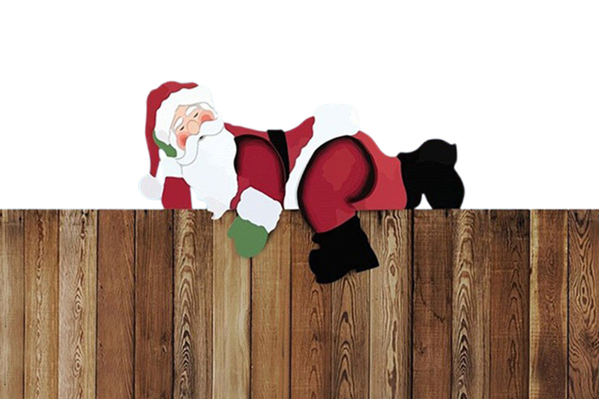 Christmas Fence Decoration Santa Claus Peeking Yard Garden Outdoor Sign