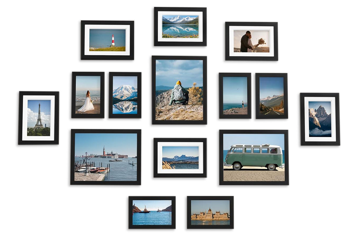 15 Piece Picture Frame Set Multi-size Collage Photo Frames for Wall or Tabletop Display