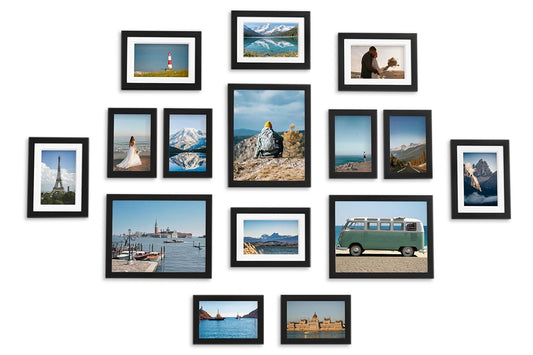 15 Piece Picture Frame Set Multi-size Collage Photo Frames for Wall or Tabletop Display