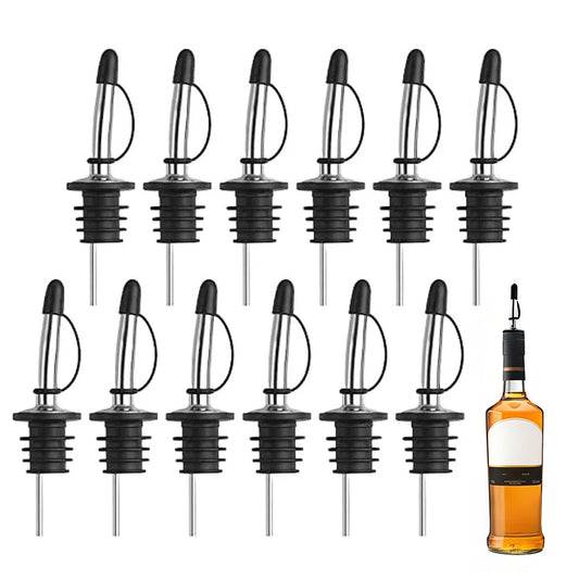 12Pcs Stainless Steel Non Drip Wine Pourers with Dust Caps