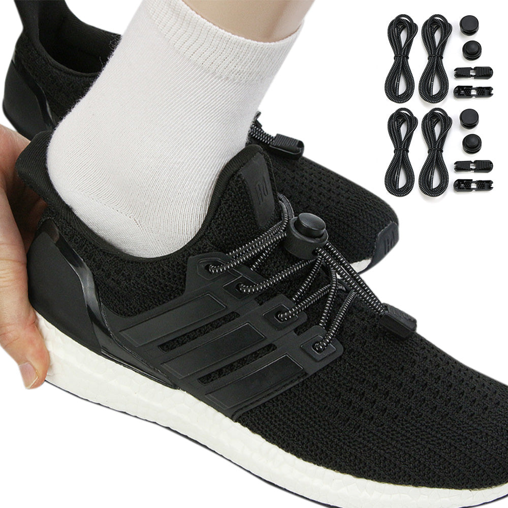 2 Pairs Elastic No Tie Shoelaces with Spring Lock for Adults and Seniors Easy On and Off
