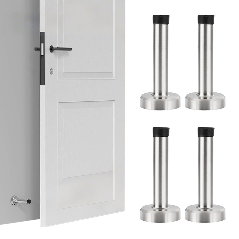 4 Pack Stainless Steel Door Stop Strong Adhesive No-Drill with Rubber Bumper
