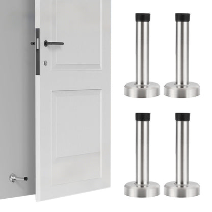 4 Pack Stainless Steel Door Stop Strong Adhesive No-Drill with Rubber Bumper