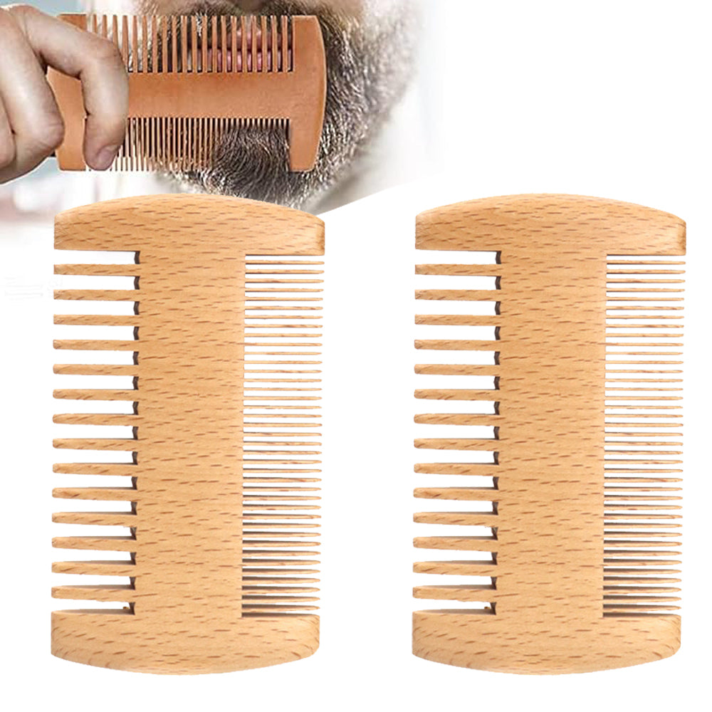 2PCS Double Sided Wooden Beard Comb for Beard Hair Portable Men Mustache Comb for Home Travel