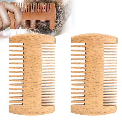 2PCS Double Sided Wooden Beard Comb for Beard Hair Portable Men Mustache Comb for Home Travel